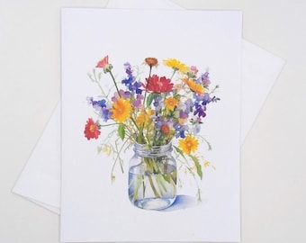 Wildflowers Note Cards, Mason Jar Bouquet, set of 8 matching cards