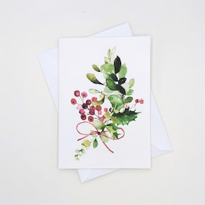 Christmas Cards, holly note cards, mistletoe, 8 blank folded note cards, snow, winter, botantical