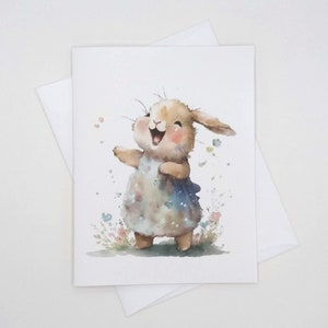 Happy Bunny note cards, set of 8 matching cards, whimsical watercolor rabbit