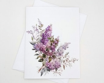 Lilac Note Cards Set, 8 blank folded cards, watercolor flower, notecards