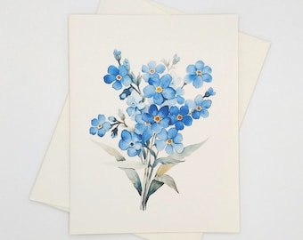 Forget Me Not Flower Card set, blank folded note cards, watercolor flowers, garden flowers, forget me nots, notecards