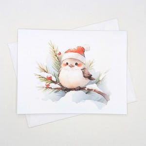 Cute Bird Christmas Cards, Set of 8 matching holiday note cards, winter bird stationery