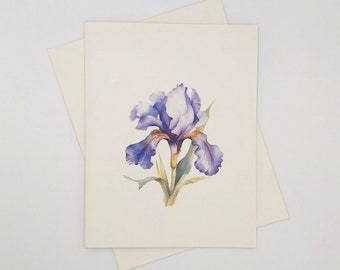 Iris Card Set, 8 blank folded note cards, botanical, watercolor flowers, notecards, spring flowers, wild flower, purple