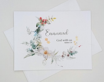 Emmanuel Religious Christmas Cards, set of 8 matching Christian note cards, Matthew 1:23 Bible verse, God With Us