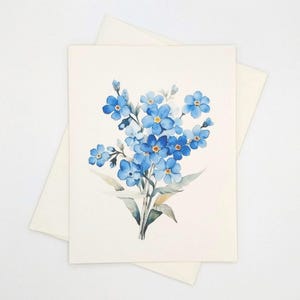 Forget Me Not Flowers Card set, 8 blank matching note cards, sympathy condolences