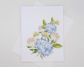 Blue Hydrangea Note Cards Set, 8 blank folded cards, watercolor flower, notecards