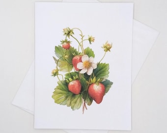 Watercolor Strawberries Note Card Set, 8 matching cards, summer fruit stationery