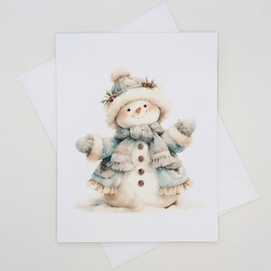 Sweet Snowman Christmas Cards, Set of 8 matching note cards, winter holidays