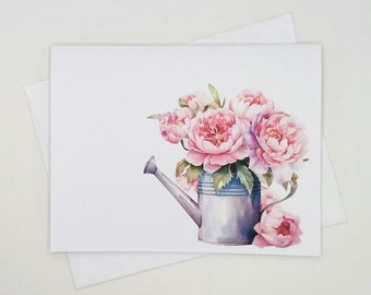 Pink Peonies Note Cards, set of 8 blank folded cards, watercolor flowers, garden flowers, pink peony, notecards