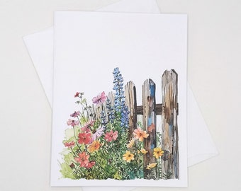 Wildflowers Card Set, 8 blank folded note cards, watercolor, farm, countryside, fence row, meadow