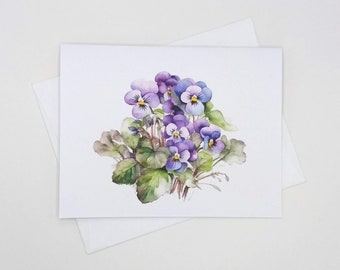 Violets Bouquet Note Cards Set, 8 blank folded cards, botanical watercolor flowers, notecards, purple violet, wildflowers, mother’s day