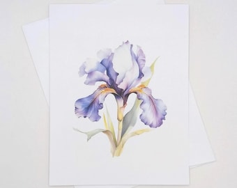 Iris Note Cards, set of 8 matching cards, watercolor purple flower, all occasion