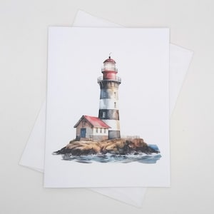 Lighthouse Note Card Set, 8 Matching Cards, Nautical Ocean Theme