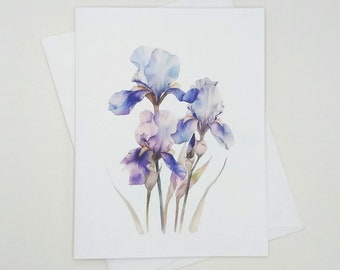 Iris Card Set, 8 blank folded note cards, watercolor flowers, garden flowers, purple iris, blue irises, notecards