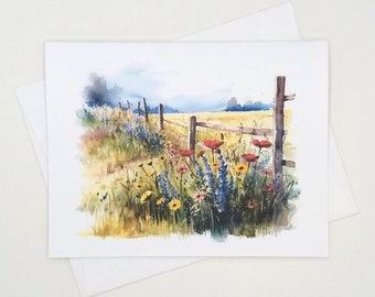 Country Landscape Card Set, 8 blank folded note cards, watercolor, farm, countryside, notecards, meadow