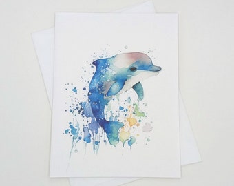 Dolphin Card Set, watercolor dolphin, birthday, child, ocean, fish, sea animal, notecards