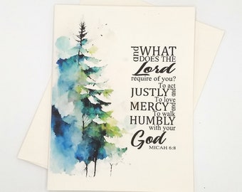 Micah 6:8 Scripture Card Set, Bible verse, 8 blank folded cards, religious, Christianity,