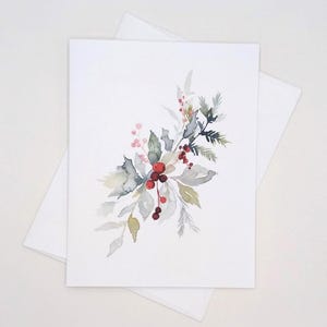 Holly Berry Christmas Cards. set of 8 Holiday Botanical Note Cards, blank inside