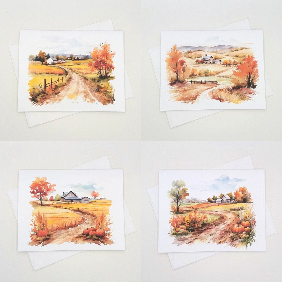 Fall Farm Assorted Note Card Set, Blank Inside Cards, Farm House ...