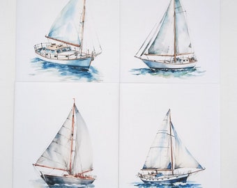 Sailboat Card Set Assortment, 8 blank folded note cards, watercolor, notecards, boat, ocean, Father's Day