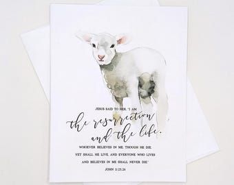 Religious Easter Lamb cards, set of 8 matching note cards, resurrection and the life scripture
