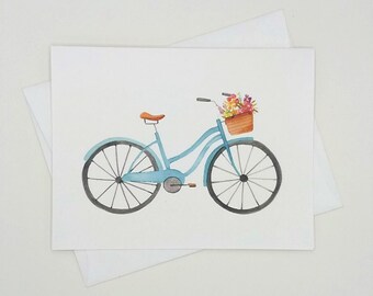 Blue Bicycle Card Set, 8 blank folded note cards, watercolor, notecards, bike