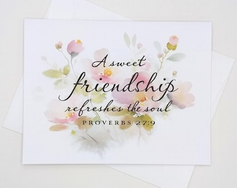 Sweet Friendship Cards, 8 Matching Religious Note Cards, Proverbs 27:9 scripture, floral card set