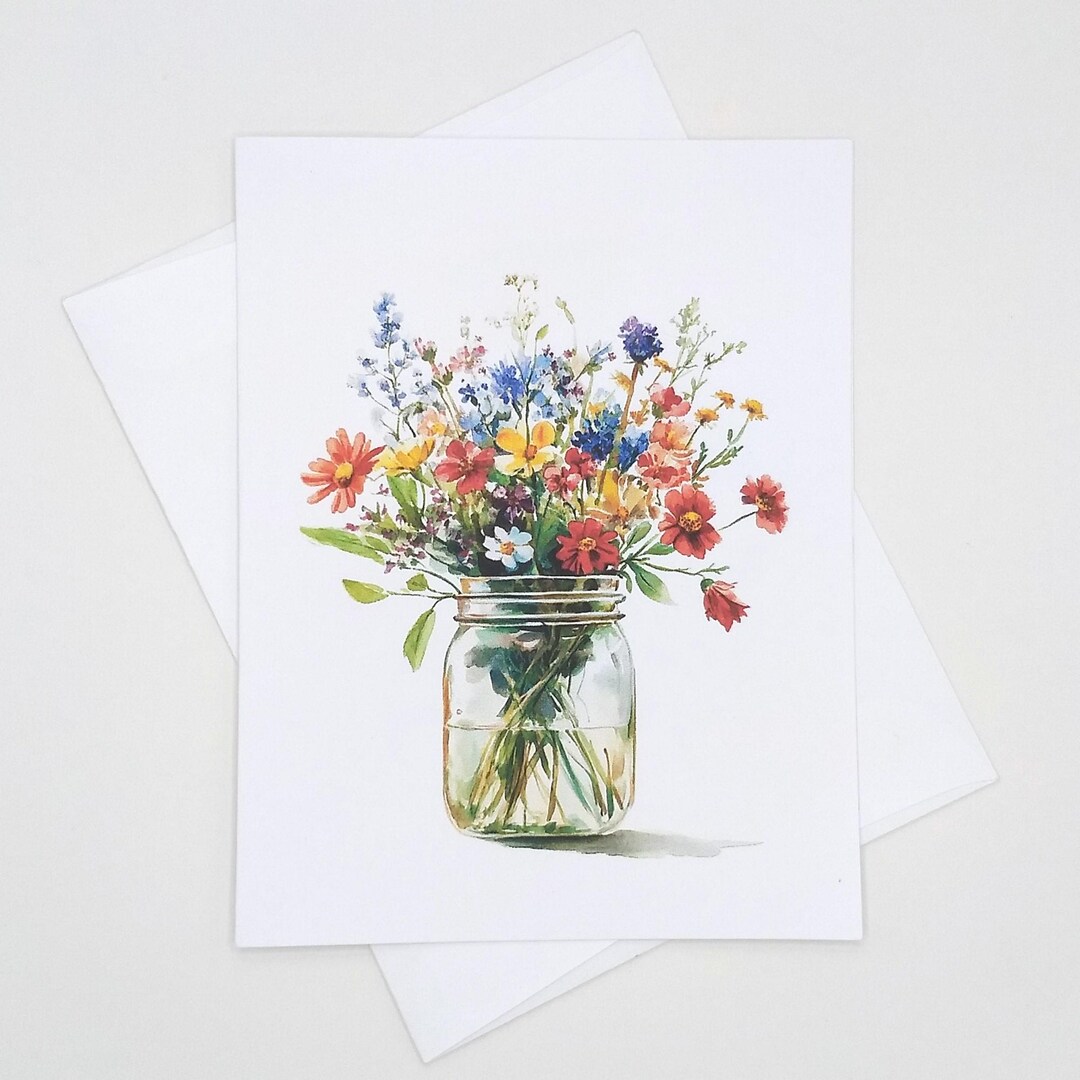 Wildflowers Card Set, 8 Matching Note Cards, Watercolor Flower Bouquet ...