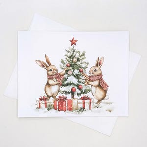 Bunny Christmas Cards, set of 8 matching note cards, whimsical holiday rabbits