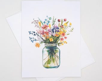 Wildflowers in Mason Jar Note Cards, set of 8 matching flower cards