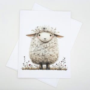 Whimsical Sheep Note Cards, set of 8, Funny Farm Animal Notes