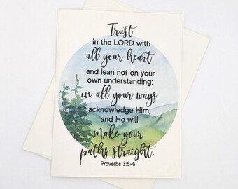 Proverbs 3:5 Scripture Card Set, Bible verse, 8 blank folded cards, notecards,