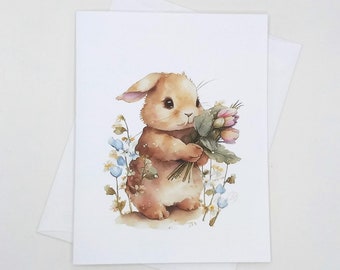 Cute Bunny note cards, 8 matching cards, Easter rabbit, all occasion