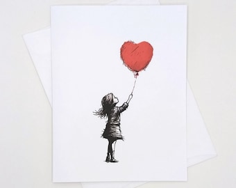Girl With Red Balloon Cards, 8 matching note cards, Valentine’s Day, all occasion