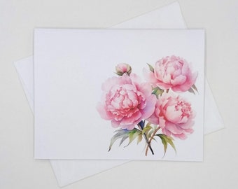 Pink Peonies Note Cards, set of 8 blank folded cards, watercolor flowers, garden flowers, pink peony, notecards