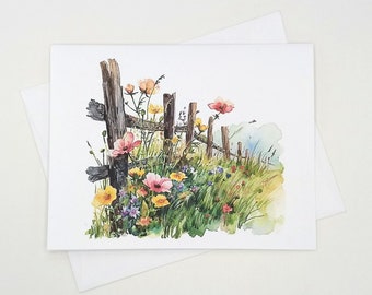 Country Landscape Card Set, 8 blank folded note cards, watercolor, farm, countryside, notecards, meadow