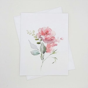 Pink Roses Note Card Set, 8 blank folded note cards, watercolor rose, notecards image 1