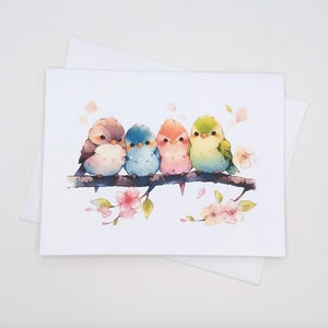 Cute Birds Cards, 8 matching note card set, watercolor style whimsical bird, all occasion gift idea