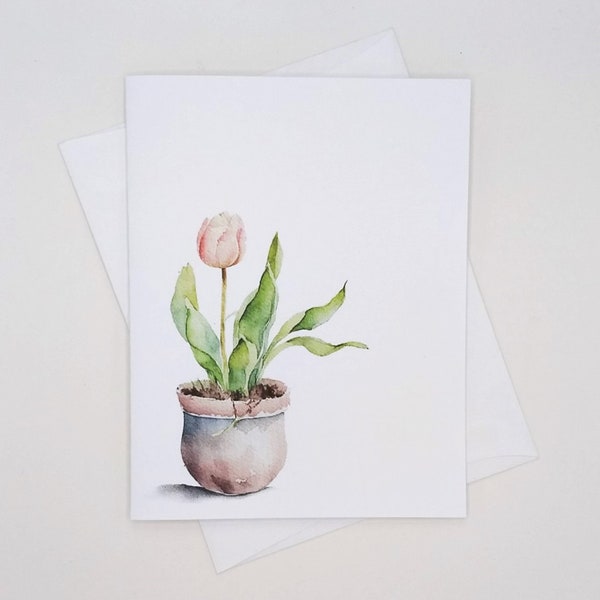 Pink Tulip Note Cards Set, 8 blank folded cards, watercolor flower, spring flowers, tulips