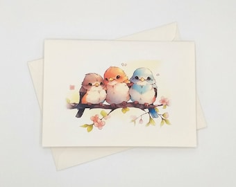 Cute Birds Note Cards, 8 blank folded note cards, watercolor bird, notecards, animals, whimsical