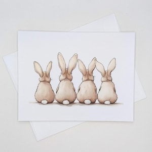 Whimsical Bunnies Note Cards, set of 8 blank inside A2 size cards with envelopes, watercolor style rabbits
