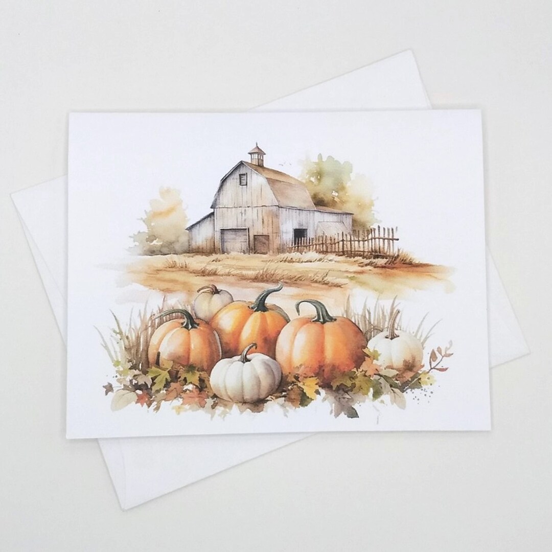 Fall Pumpkins Note Card Set, 8 Matching Autumn Cards, Thanksgiving ...