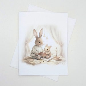 Reading Bunnies note cards, 8 blank inside matching cards with envelopes, cute bunnies