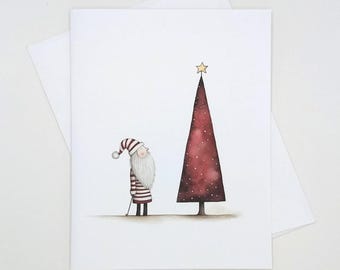 Whimsical Santa Christmas Cards, 8 matching holiday note card set, Santa Claus, St. Nicholas