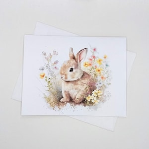 Meadow Bunny note cards, matching set of 8 blank inside A2 size cards with envelopes, watercolor rabbits, bunnies, Easter