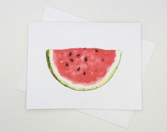 Watermelon Note Card Set, 8 blank folded cards, watercolor watermelon slice, notecards, fruit