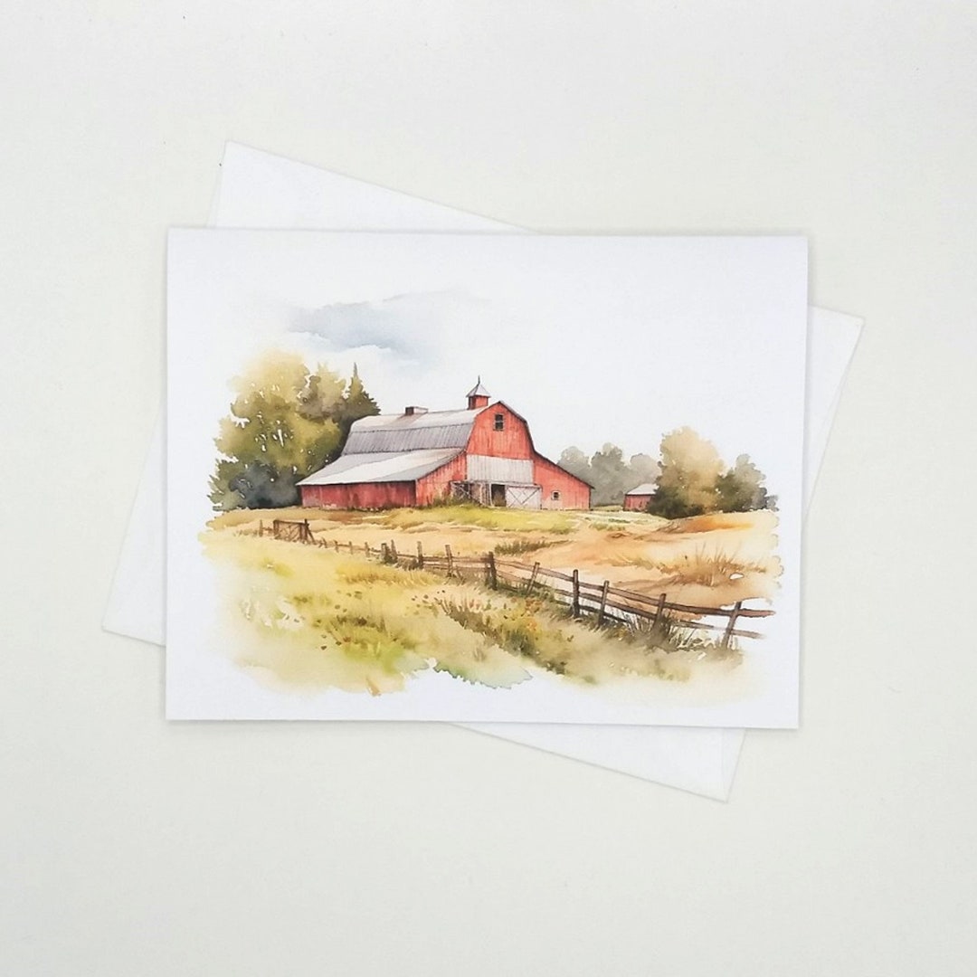 Farm Note Cards, Set of 8 Blank Inside Matching Cards With Envelopes ...