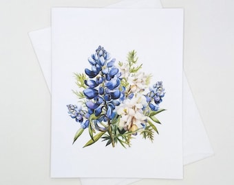 Texas Bluebonnet Note Card Set, 8 matching cards, blue wildflowers
