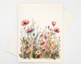 Wildflowers Note Card set, watercolor flowers, notecards, wildflower, Set of 8 blank folded cards