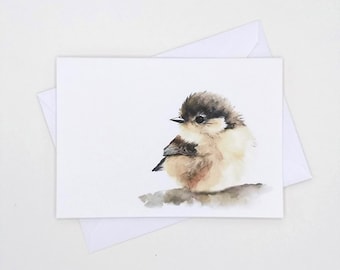 Chickadee Bird Note Cards Set, 8 blank folded cards, watercolor bird, notecards